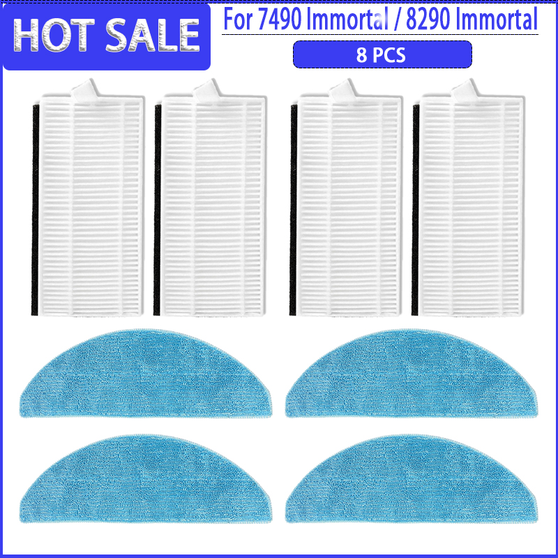 Main Side Brush HEPA Filter Mops For For Cecotec Conga 7490 Immortal / 8290 Immortal Vacuum Cleaner Accessories: grey