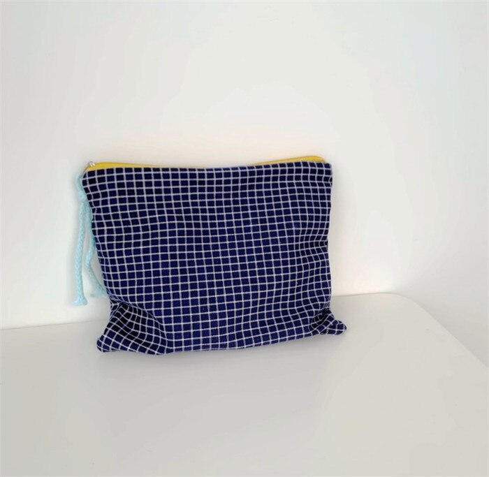 Bolsa de cosméticos coreana a cuadros para mujer, bolso de rejilla para mujer, bolso de mano de viaje, almacenamiento de lavado de teléfono, organizador de maquillaje, bolsa de aseo para niña: blue