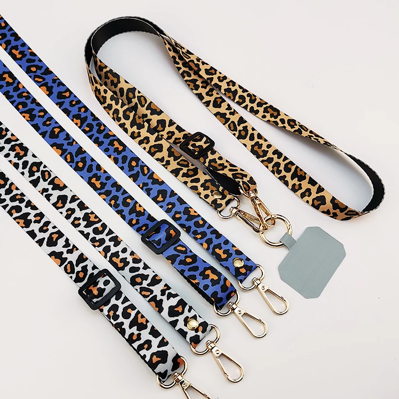 Crossbody luipaardprint op de rug hangende nekketting Verstelbare schouder Brede hanger Anti-verloren sling met clip Mobiele telefoonkoord