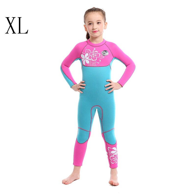 Kinderen meisjes badpak zwemmen kinderen lange mouwen eendelig zonnescherm thermisch 3mm badpak zwemmen duiken surfpak: Lxl