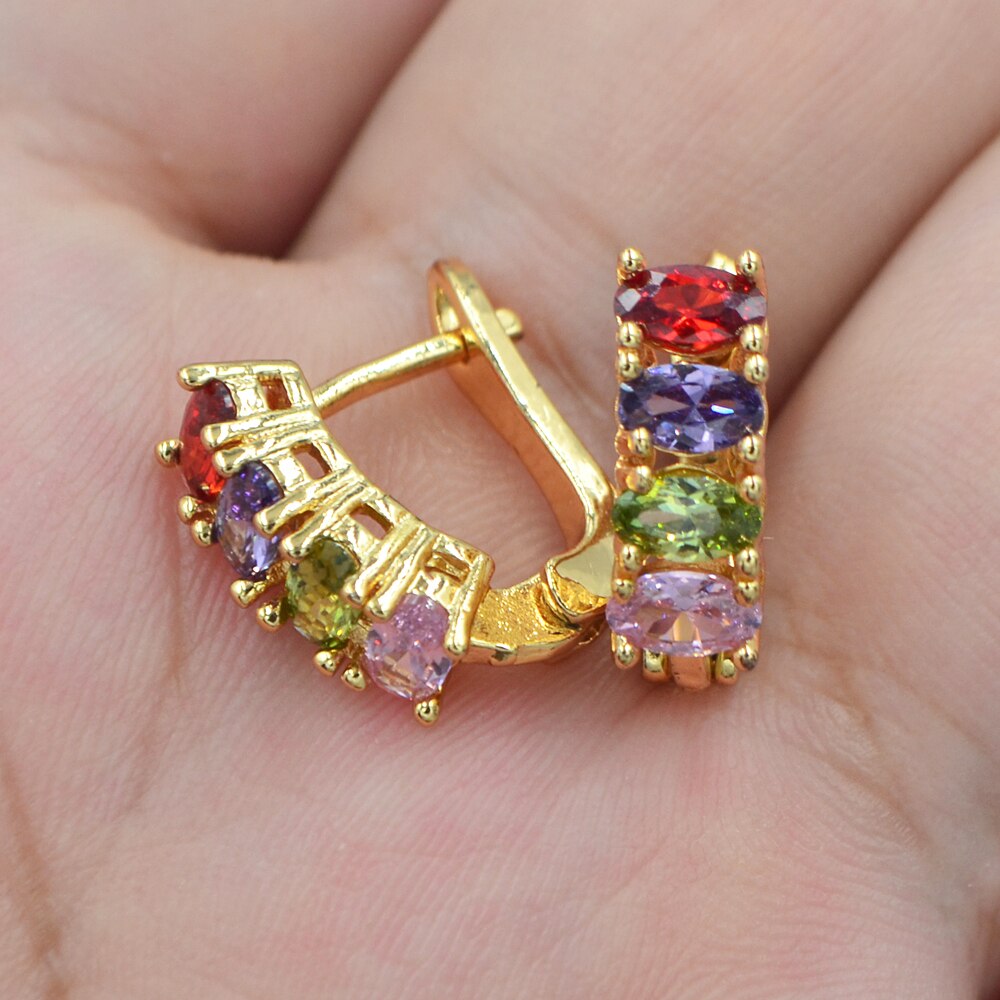 AAA+ Cubic Zirconia Women Gold Color Multicolor CZ Hoop Earrings