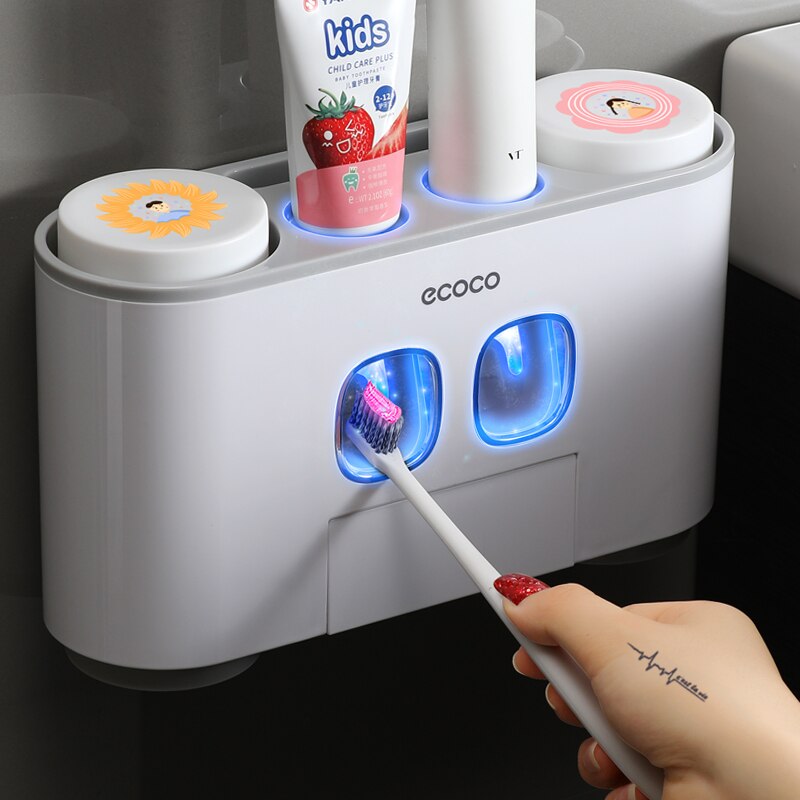 Automatic Toothpaste Dispenser 4 Toothbrush Holders Bathroom Toilet Wall-mounted Toothbrush Storage Toothpaste Squeezer