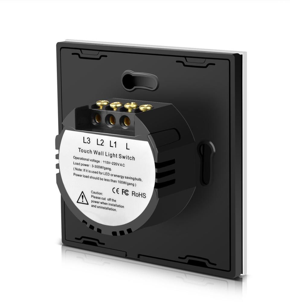 Sensor de pantalla táctil AIMENGTE de 220V Interruptor de luz LED 1/2/3 entradas, Interruptor táctil de pared de vidrio, módulo de Panel de Control empotrado