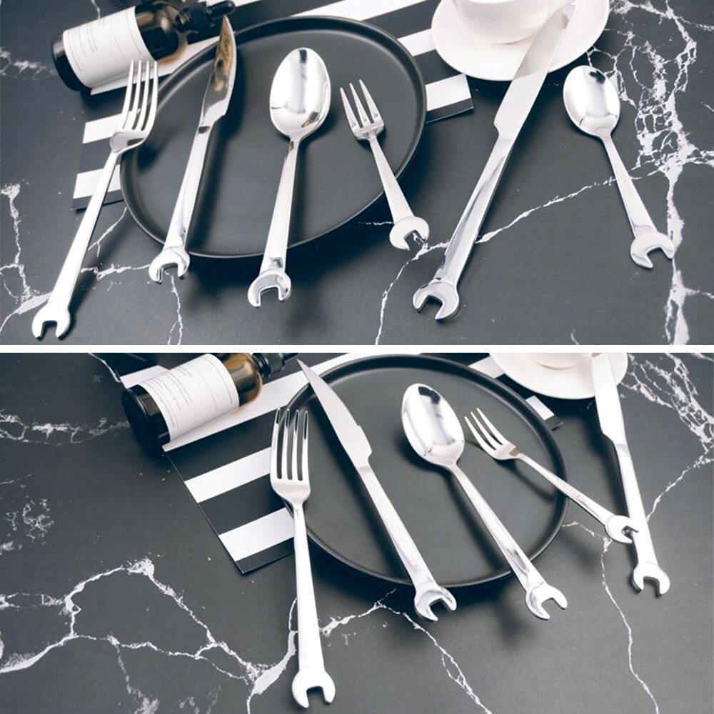 Stainless Steel Dinnerware Set Wrench Shape Fork Spoon Knife Tableware For Dinner Western Utensils Table Cutlery Set
