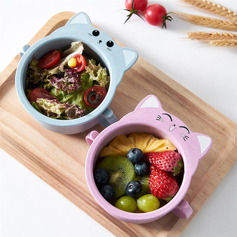 Bol en paille de blé chat, petit bol avec poignée, grande tasse à salade , vaisselle pour enfants