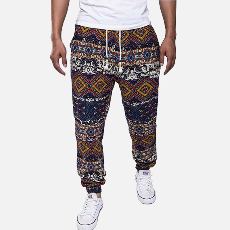 Hawaiian Mannen Bloemenprint Katoen Linnen Lange Harembroek Blauw Koortjes Zakken Man Broek Zomer Streetwear Joggers Mannelijke: L / Rood