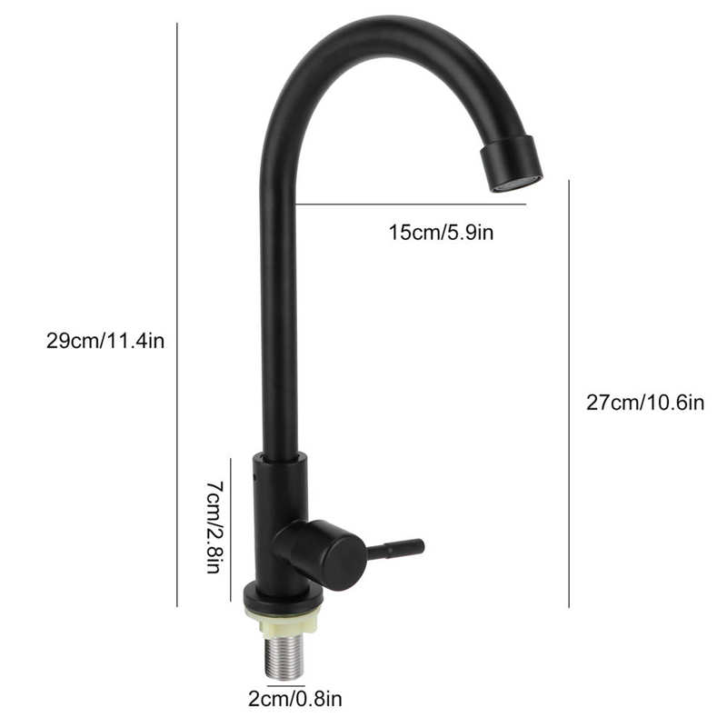 Kitchen Faucet Single Cold Faucet G1/2 Faucet 90 Degree Rotating Single Cold Matte Black Water Tap for Kitchen Sink Basin