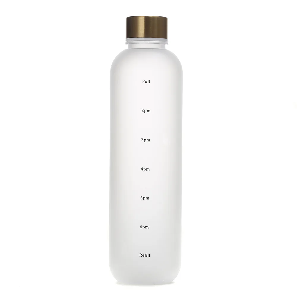 1l vattenflaskor med tidsmarkör 32 oz fitness sport utomhus resor bärbara läckagesäkra dricksglas bpa-fria frostade dryckesflaskor: Rosa
