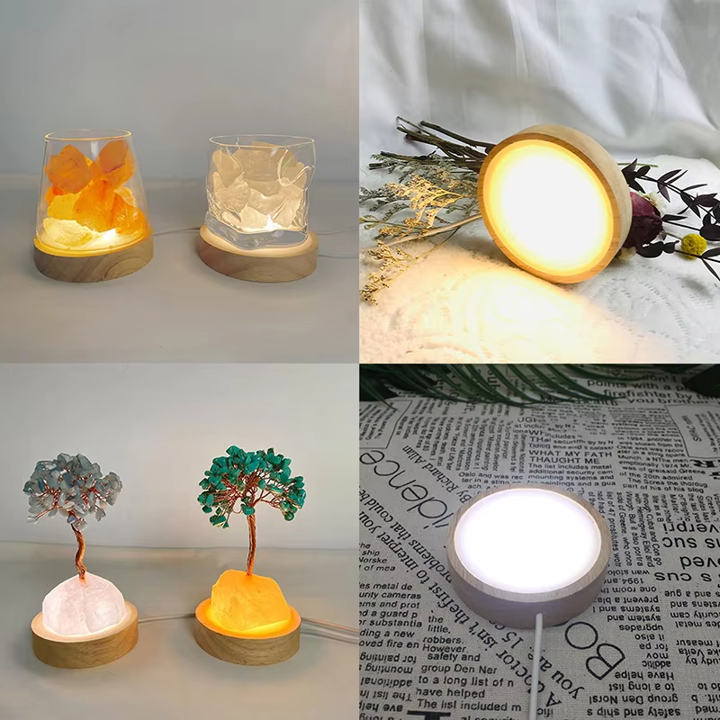 6 cm Holz-Lichtsockel, Holz-LED-Licht, drehbarer Präsentationsständer, Lampenfassung, Lampensockel, Kunstornament
