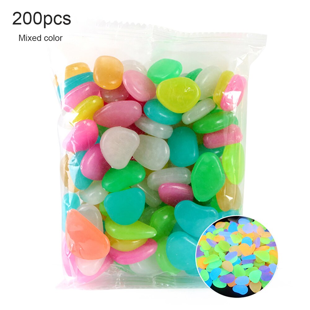 200 Uds. Piedras de adorno de acuario de piedra ligera brillan en la oscuridad piedras de guijarros luminosas para decoración de jardín decoración de peceras: Default Title