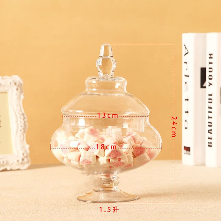 European Transparent Glass Storage Tank with Lid Household Glass Candy Jar Decorative Wedding Banquet Decorative Candy Bottle: A  18x24cm