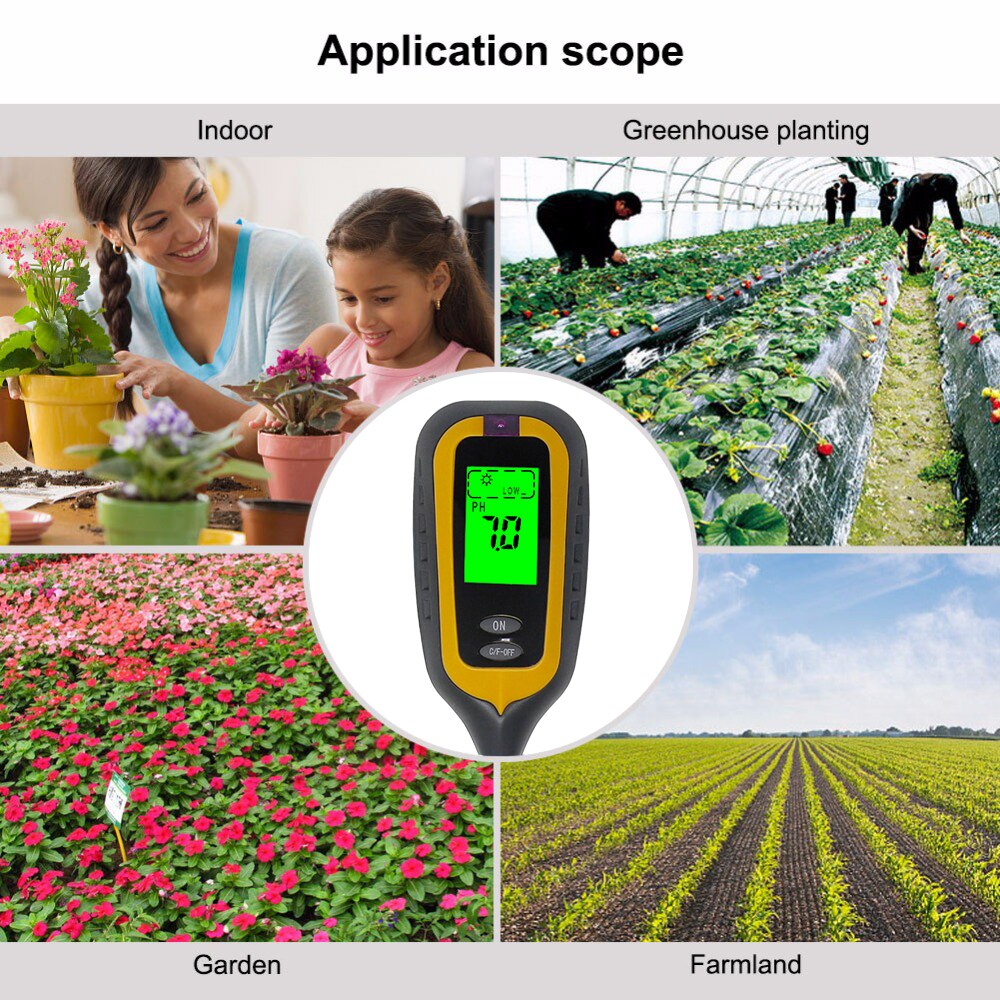 4 In 1 Digital Soil PH Meter Moisture Monitor Temperature Sunlight Tester With Backlight For Plants Garden Tool