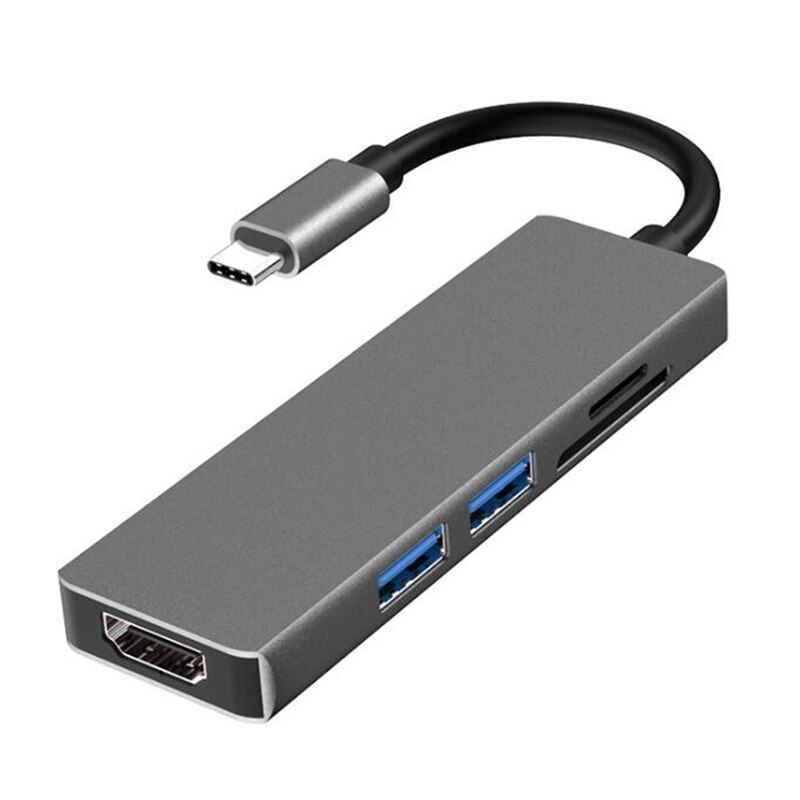 Usb c hub adaptador hdmi para pro 2019/2018/2017 5 em 1 dongle USB-C para hdmi, leitor de cartão sd/tf e 2 portas usb 3.0