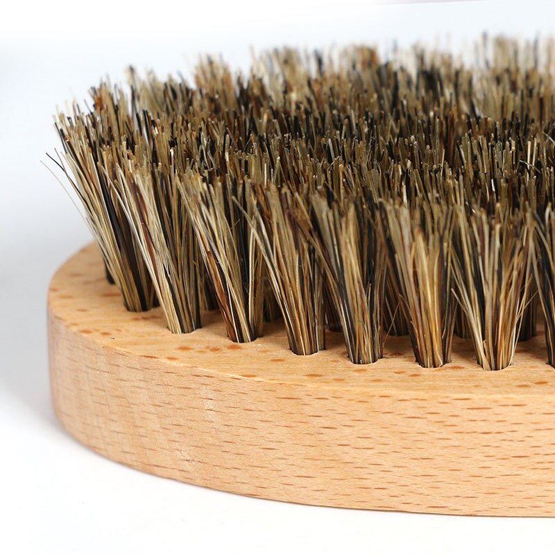 Brush Boar Hair Bristle Beard Brush Round Wood Shaving Comb Face Massage Handmade Mustache Brush