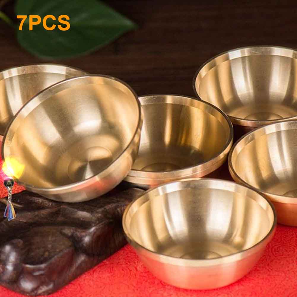 7 stk tibet tibetansk buddhist leverer vand tilbyder skål container kobber håndværk
