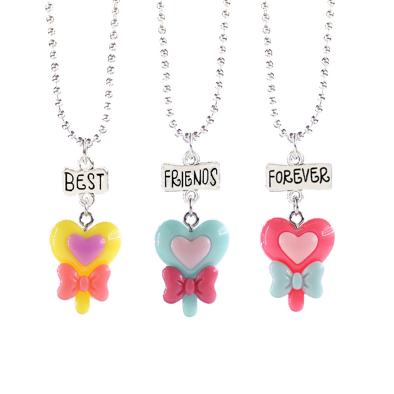 1set(3PCS) Soft Ceramic Doughnut Best Friends Pendant Necklace Cake Girl BFF Necklace Children Jewelry , N-829: ert29