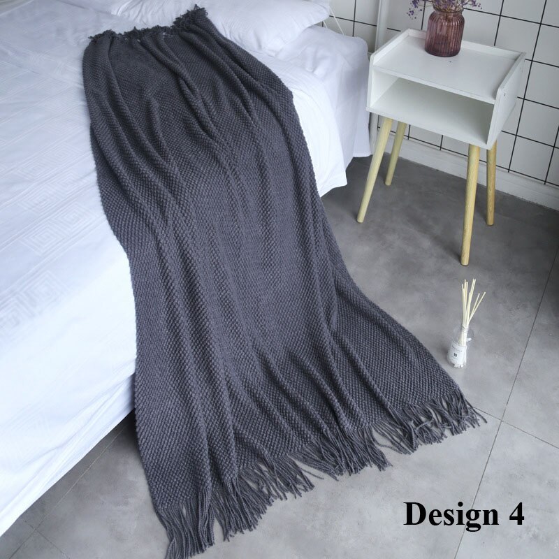 Frynser dusker elegant morandi farge nordisk strikketeppe sengeteppet lenestol sofa kaste: design 4