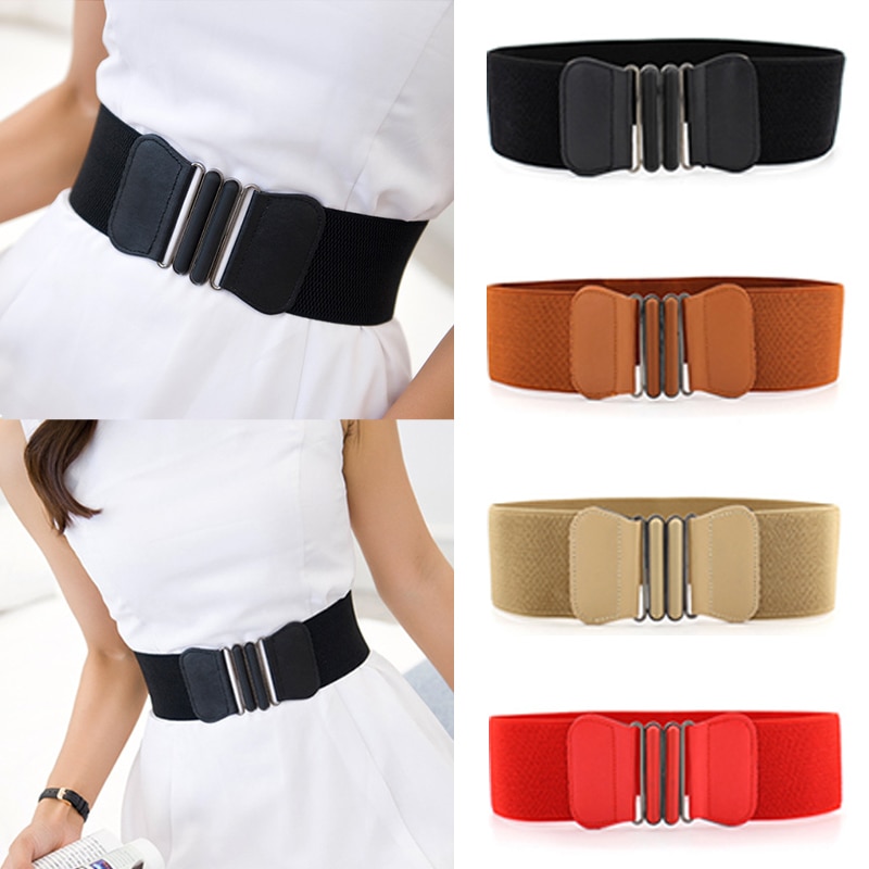 Women Belt Waist Belts Lady Solid Stretch Elastic Wide Belt Dress Adornment for Women Waistband 7.5cm Width 65cm Long