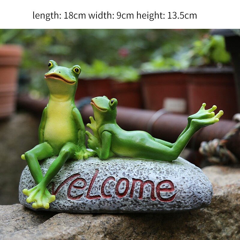 Garden Frog Statue Resin Cute Animal Frog Sculpture Home Desk Ornament Outdoor Garden Yard Grass Plant Decoration: welcome