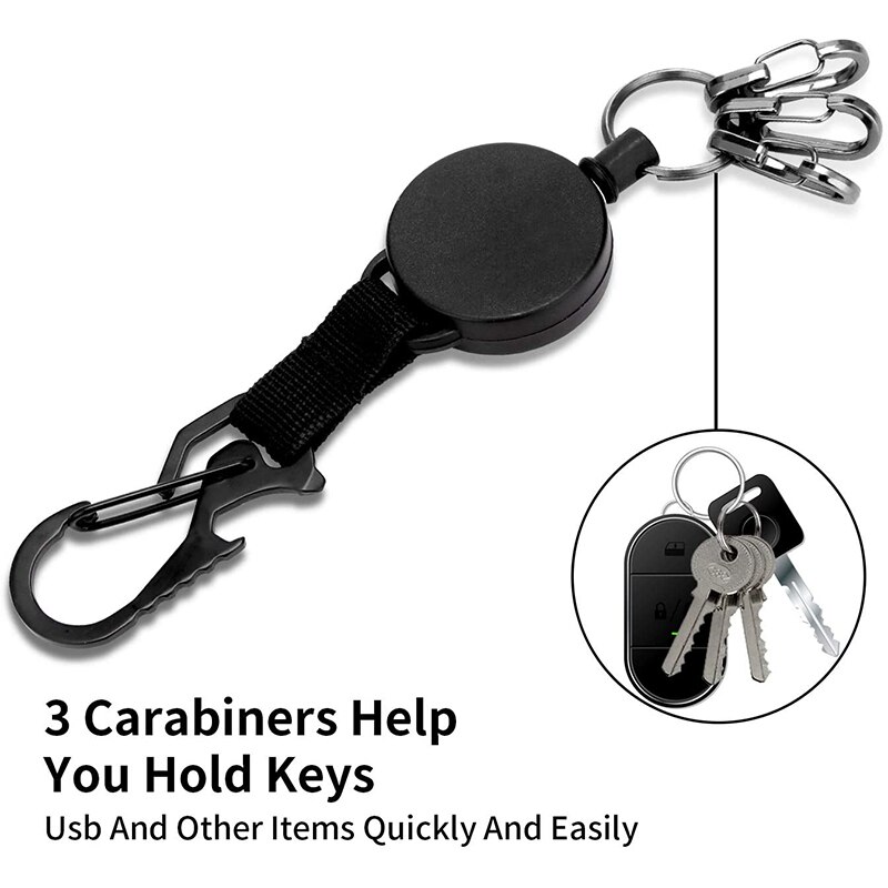 Retractable Key-Chain Badge Reel Key Holder Ring with Carabiner, Steel Cable, Keychain for Work, Janitor 2Pcs