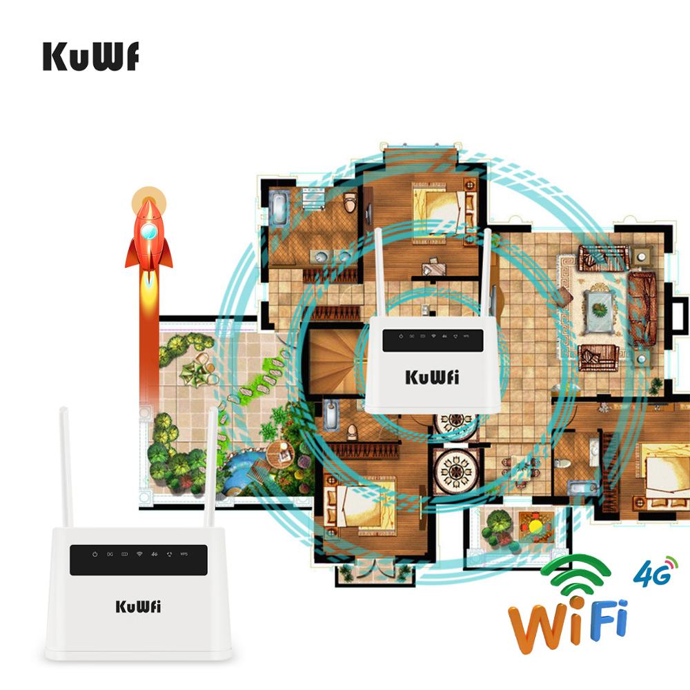 KuWFi 4G routeur débloqué 4G carte SIM routeur Wifi CAT4 150Mbps batterie intégrée sans fil CPE prise en charge 32 utilisateurs et Ports Lan RJ45