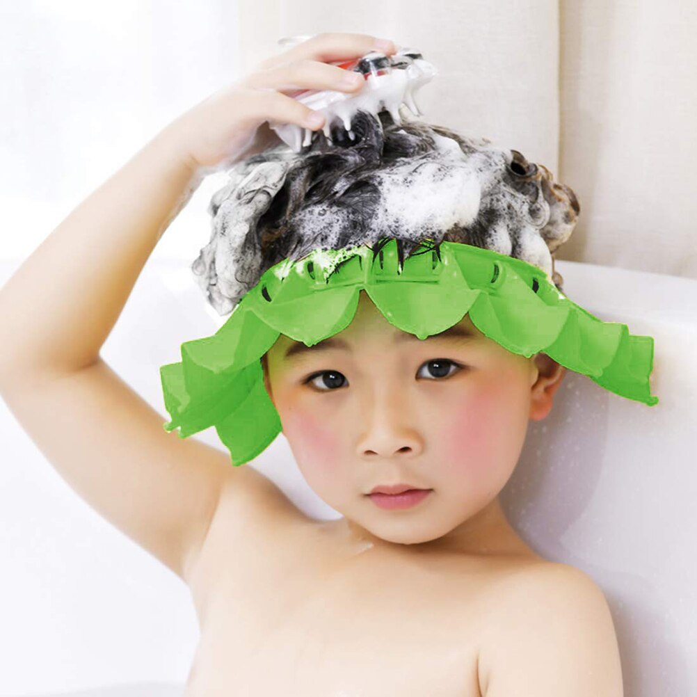 Baby silikone shampoo bruserhætte justerbar vandtæt høreværn sikker badebeskyttelse brusebad: Grøn