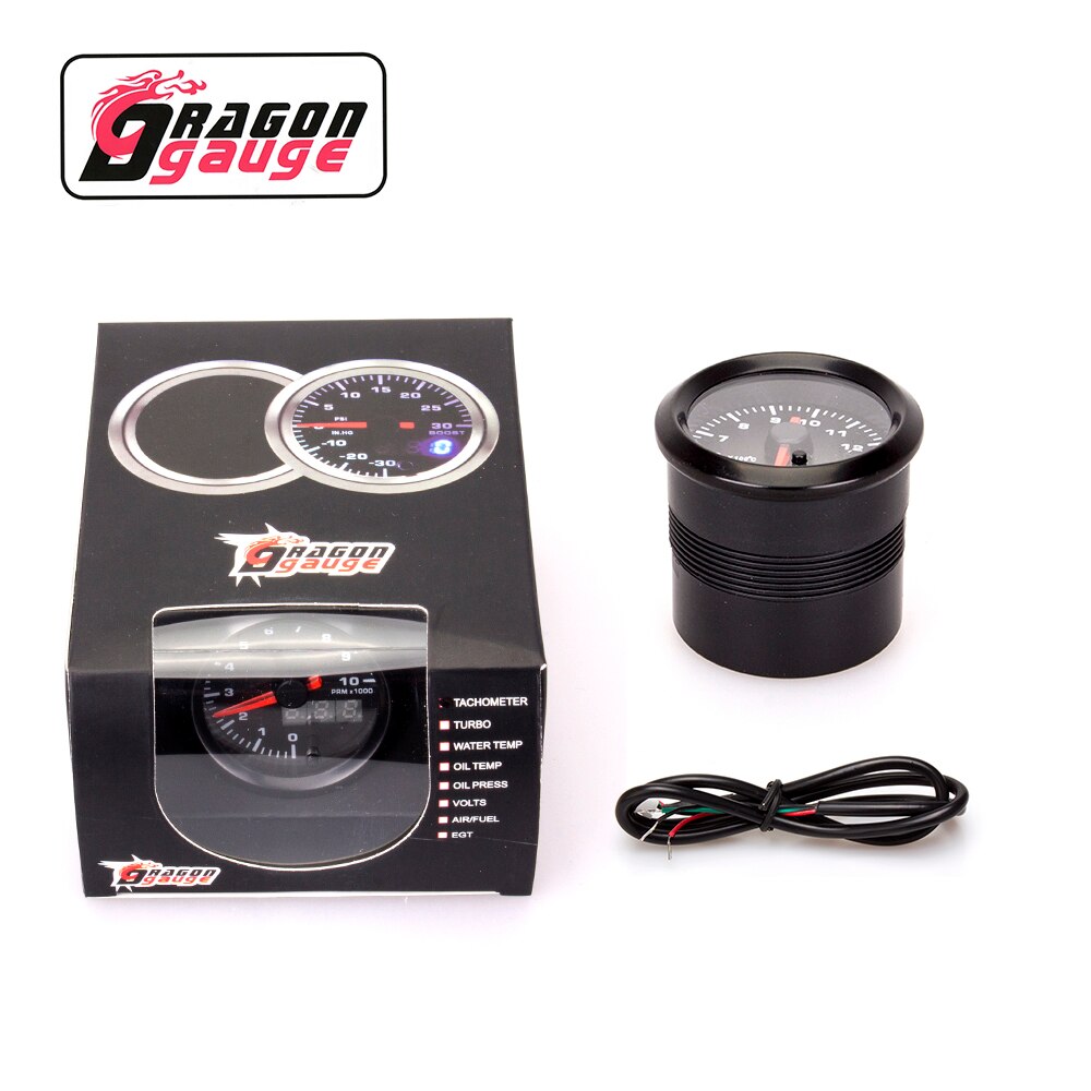 Dragon 2" 52mm 7 Colors Backlight LED Dual Display Racing Car Tachometer Gauge RPM Ｇasoline 4-6-8 Cylinder Meter