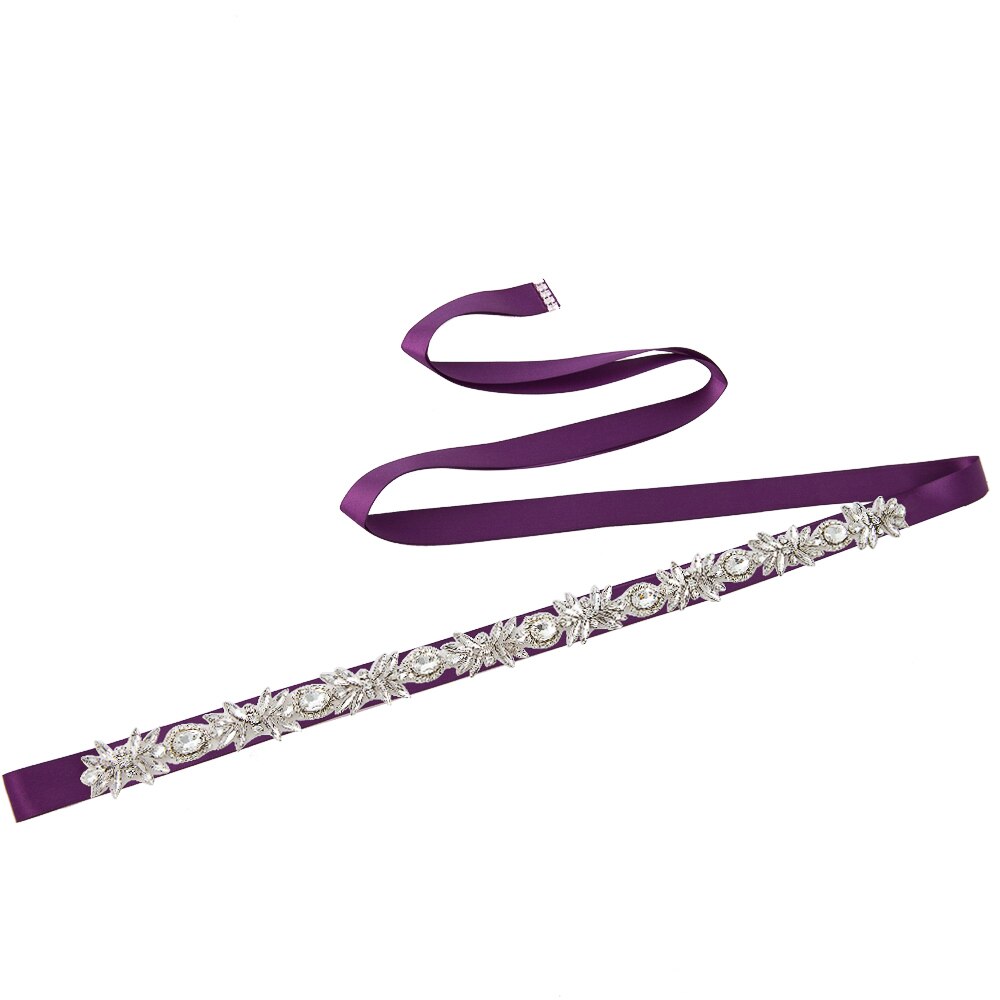 TRiXY S292 Sparkly Rhinestone Belt Wedding Dress Belt Sliver Crystal Bridal Sash Diamond Bridal Belt For Wedding Dress Accessory: purple