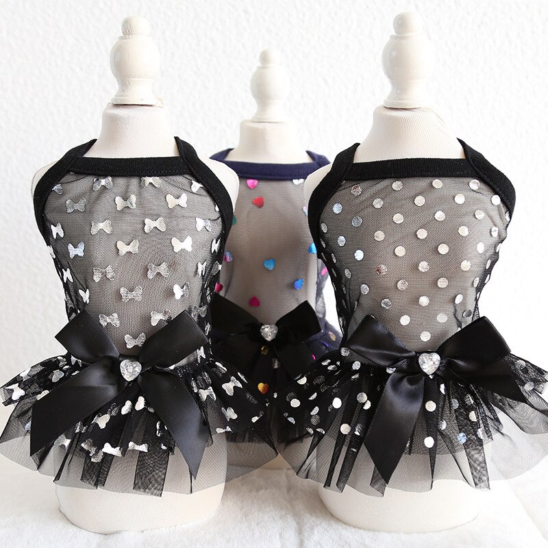 Respirant noir maille chien vêtements York été Bling robes de mariée pour petit Animal de compagnie chiot Animal Chihuahua chat marchandises fournitures