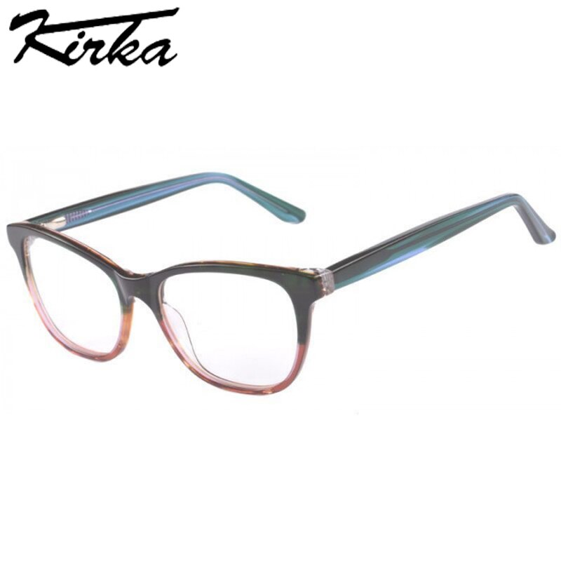 Kirka Woman Eyeglasses Frames Female Computer Glasses Frame Brown/Green Crystal Patchwork Women Men Glasses Eyewear WD3083: WD3083 C7