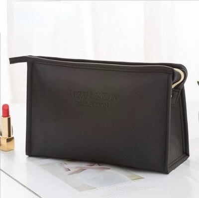 Neceser grande de piel sintética para mujer, bolsa de maquillaje impermeable con cremallera, neceser de viaje, organizador de maquillaje, estuche de belleza, 1 ud.: S-Black