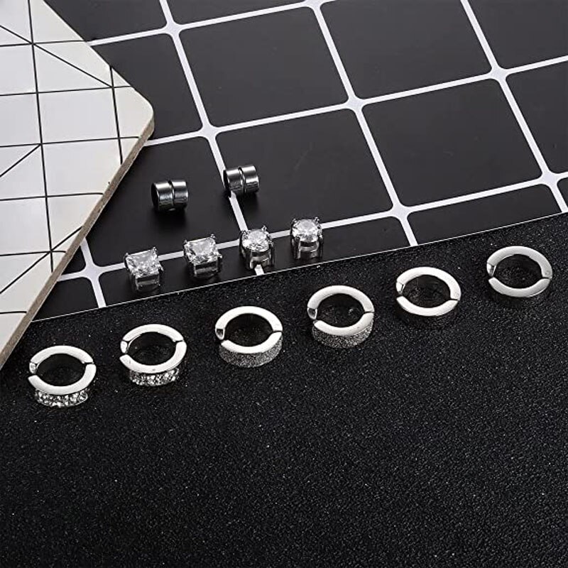 Boucles d&#39;oreilles magnétiques en acier inoxydable, 6 paires, Clip sur CZ, sans perçage, pour hommes et femmes, tous âges