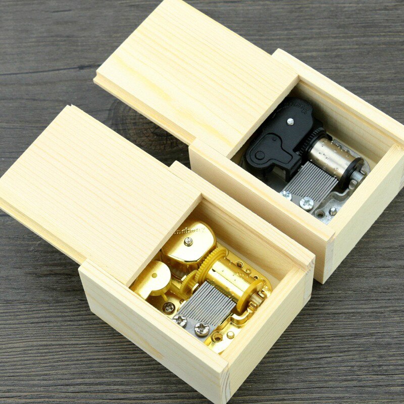 Solid Wood Clockwork Pull-out Music box DIY Wooden Eight Rhymes Musical Box Golden Sliver Movement best for Home Decor