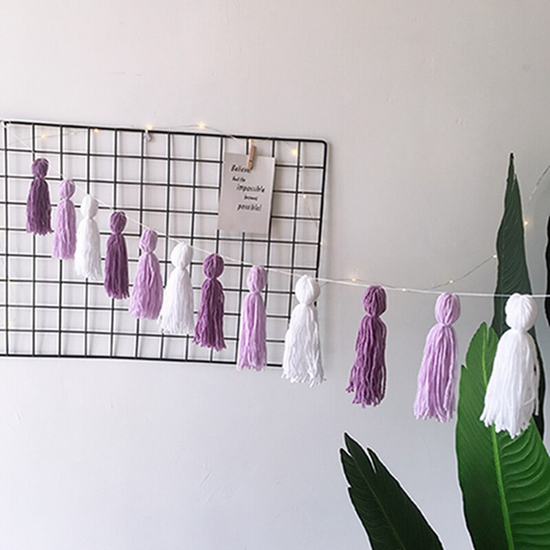 Ins nordisk børneværelse dekoration kvast guirlande snor vægophæng ornamenter børneværelse vægindretning baby shower fotorekvisitter: Kvaststreng  -6