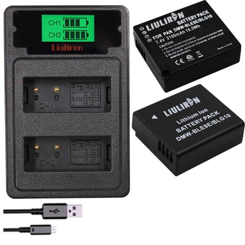 Batterie 4x DMW-BLG10 DMW BLG10E BLG10 DMW-BLE9 + LCD double chargeur pour Panasonic LUMIX GF5 GF6 GX7 LX100 GX80 GX85 GX7 Mark II: CHARGER AND 2battery