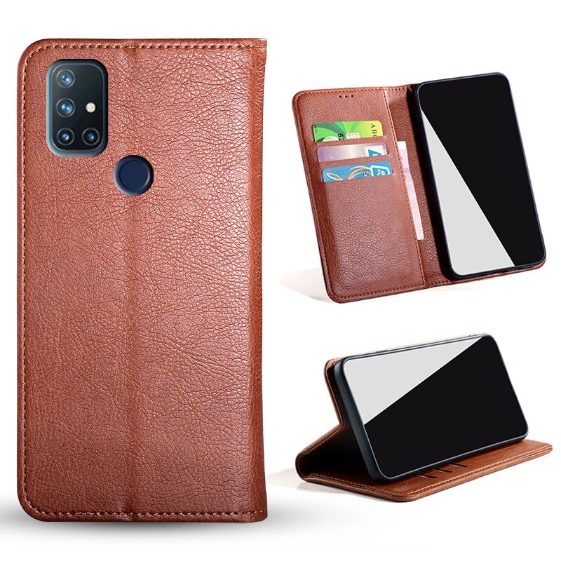 Funda de piel sintética para móvil, carcasa de lujo para Oneplus Nord N10, 5G, 6,49 pulgadas, Material de cubierta interior de TPU, sin imán