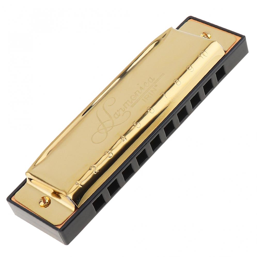 Gold 10 Hole 20 Tone Blues Harmonica Key Ofc Mondharmonica Met Zwarte Opbergdoos