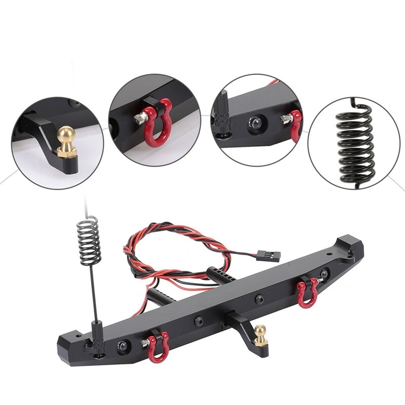 Paraurti posteriore in metallo con gancio di coda dell&#39;antenna a LED per auto cingolata 1:10 RC TRAXXAS TRX4 Axial SCX10 90046