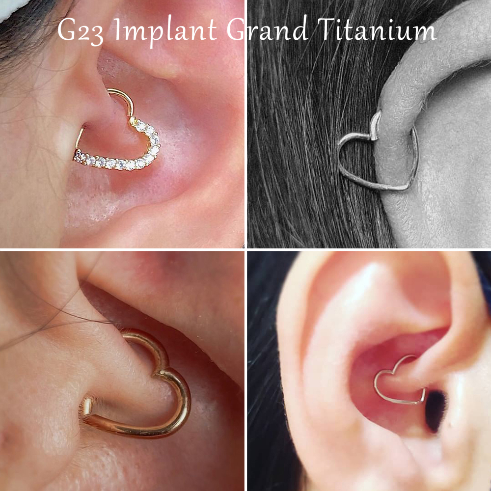 ASTM F-136 anneau de nez en titane Daith coeur boucle d'oreille cerceau Cartilage Tragus D forme Helix anneaux articulé Segment cerceau avec CZ clair