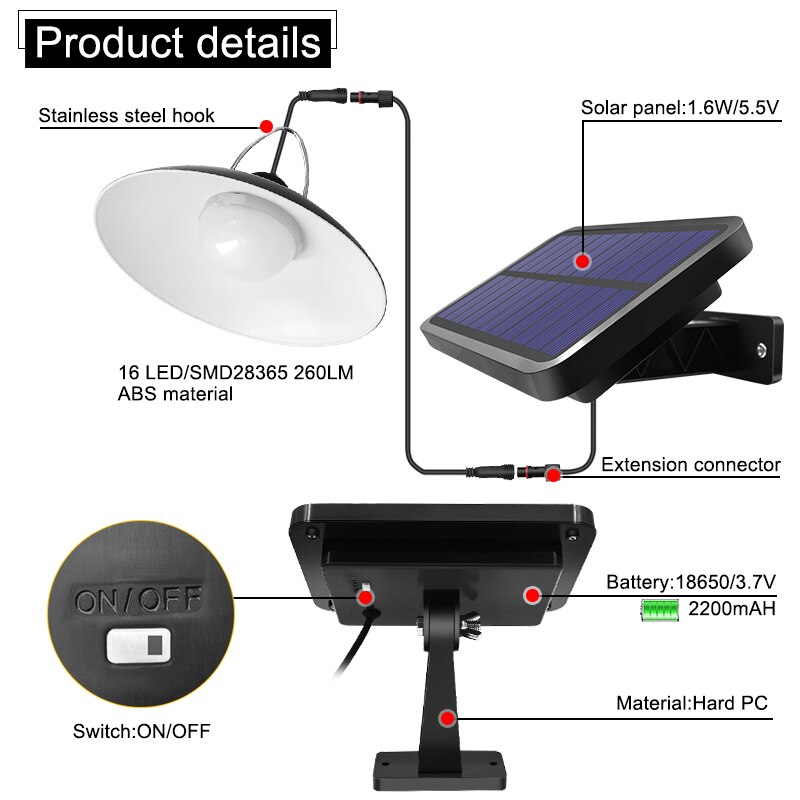 Sol vedhæng lys udendørs hængende skur sol lampe barn 16 led lys til køkken havehave gårdhave altan hjem auto til / fra