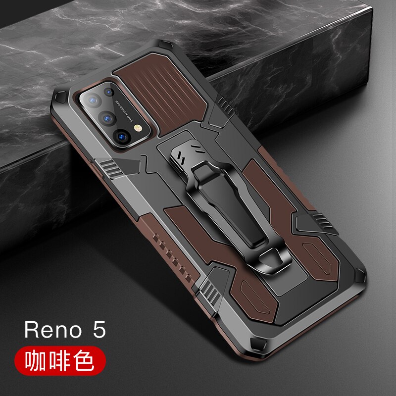 Rüstung Fall Für OPPO Reno 5 Fall Stoßfest Gürtel Clip Holster Abdeckung Für OPPO Reno 5 4G 5G CPH2145 CPH2159 Coque Funda Capa: OPPO Reno 5 4G / Brown