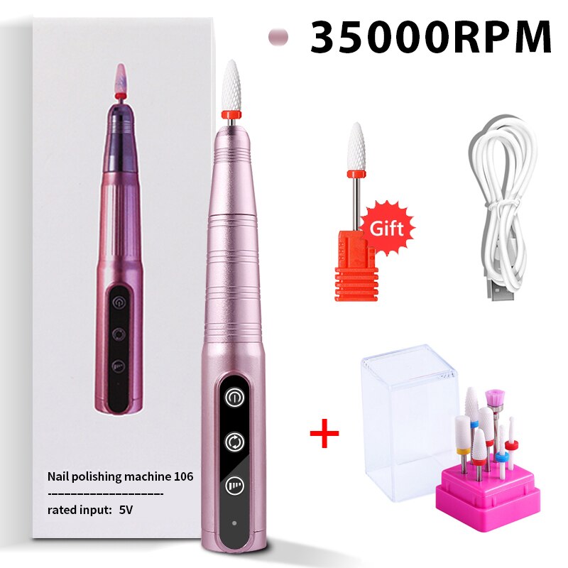 Máquina de manicure elétrica 35000RPM máquina de manicure profissional conjunto de brocas de pedicure lixa de unhas de cerâmica ferramentas de equipamentos de broca de unhas: Pink-B