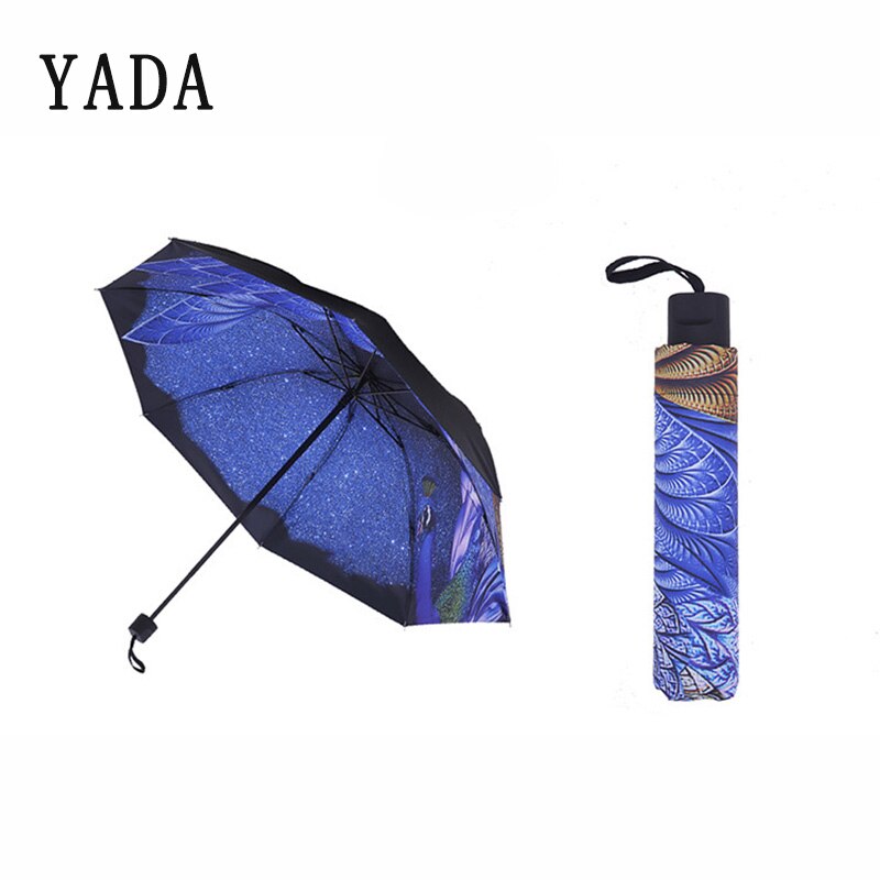 YADA-parapluie paon de luxe bleu enfants | Parapluies pliables et mignons de dessin animé, protection Anti-UV, joli parapluie coupe-vent, YD298