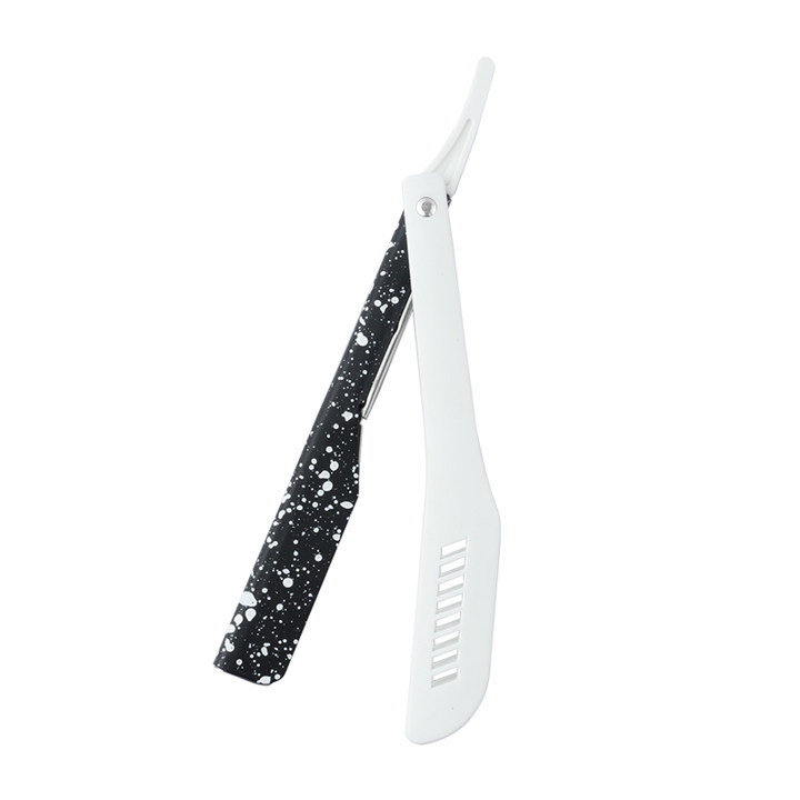 Maquinilla de afeitar plegable clásica con patrón de camuflaje, herramientas de afeitado Manual para hombres con soporte extensible, recortador de barba retráctil: Blanco