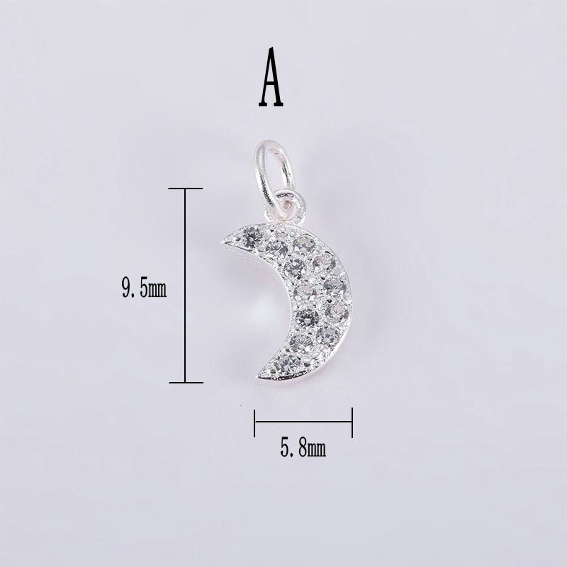 de colgante de luna y estrella único de Plata de Ley 925, Micro embutido cúbico de zirconia, para hacer joyería DIY, collar, pulsera, 1 Uds: A