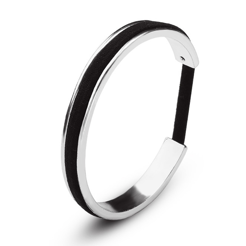 thumbnail image 2 of ZUOBAO 6mm Stainless Steel Hair Tie Bracelet - Grooved Cuff Bangle For Women, Silver 2 of 14