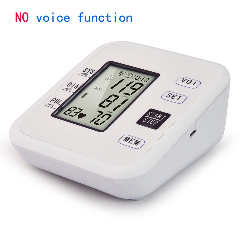 Overarmstype elektronisk blodtryksmåler automatisk digital overarm blodtryksmåler maskine pulsslagsmåler: Ingen stemme