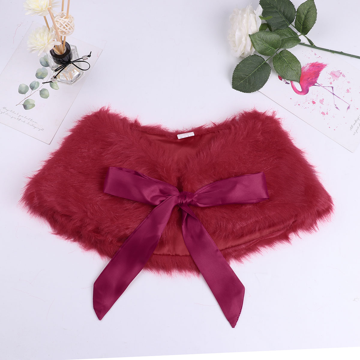 Giacca da bambina bolero in pelliccia sintetica per bambini: borgogna