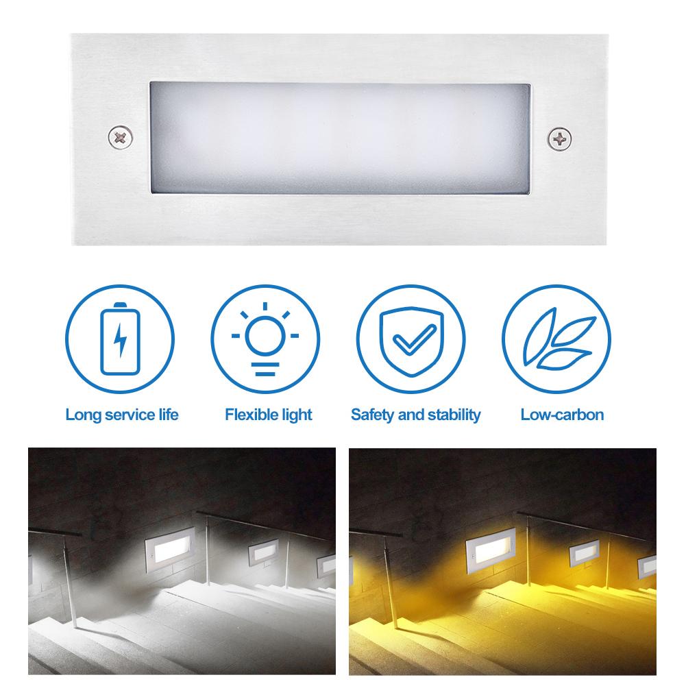Outdoor 7W Led Step Light IP65 Stainless Steel Embedded Staircase Corner Brick Lamp Waterproof Recessed Wall Stair Lamp Footligh