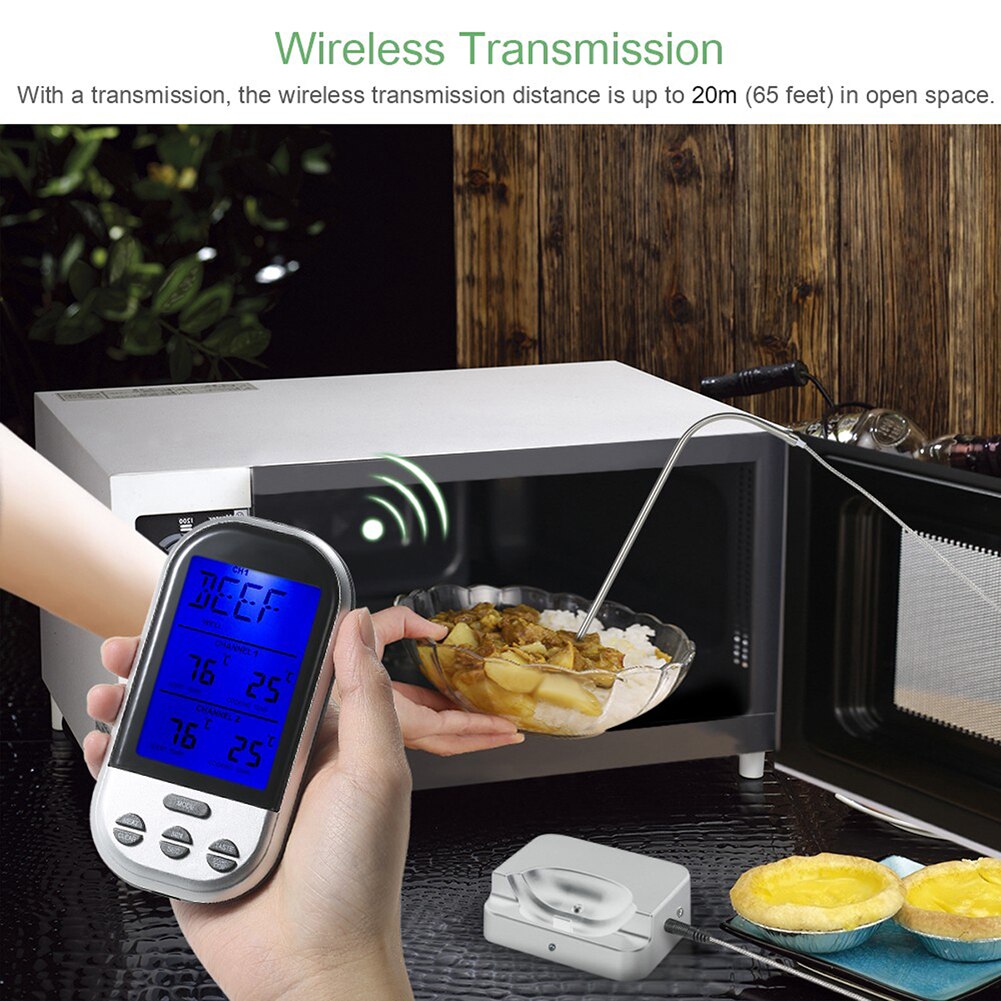 Wireless Remote Meat Thermometer Dual Probe Digital Backlight Cooking Oven BBQ Kitchen Food Thermometer Grilling Barbecue